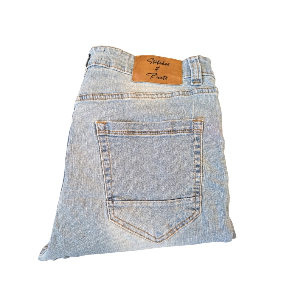 Stitches & Rivets Men's Slim Straight Light Wash Stretch Denim Jeans Size 34x30